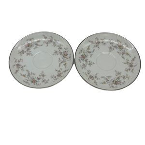 Vintage Noritake China Arlene Pair of Saucers Roses & Yellow Flowers Japan 5802